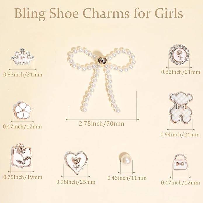 24Pcs Bling Pearl Bow Shoe Charms for Clog Sandals Women, Bear, Flower, Pearl Accessories, DIY Shoe Decoration Charms for Girls