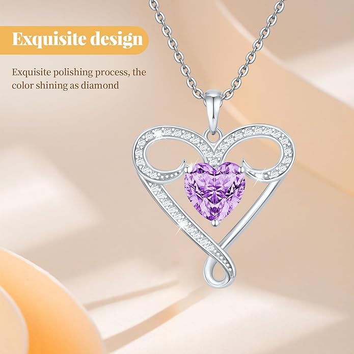 Yuelove Infinity Necklace for Women, 925 Sterling Silver Heart Necklace with 5A Zircon, White Gold Plated Adjustable Chain, Gift for Valentine's Day, Birthday, Anniversary for Wife, Girlfriend, Mom