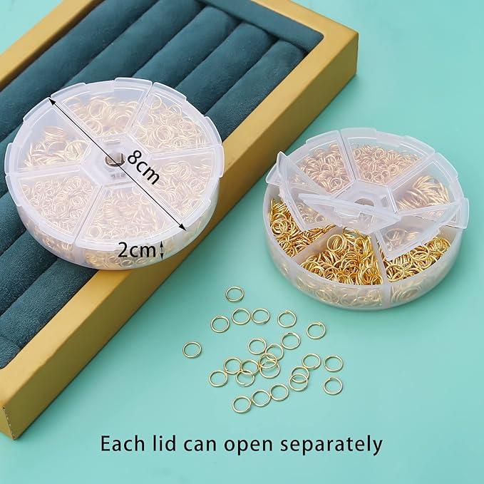 1600Pcs Open Jump Rings Gold Jump Rings Set Gold Plated Jump Rings for Jewelry Making Connectors(4mm 5mm 6mm 7mm 8mm 10mm)