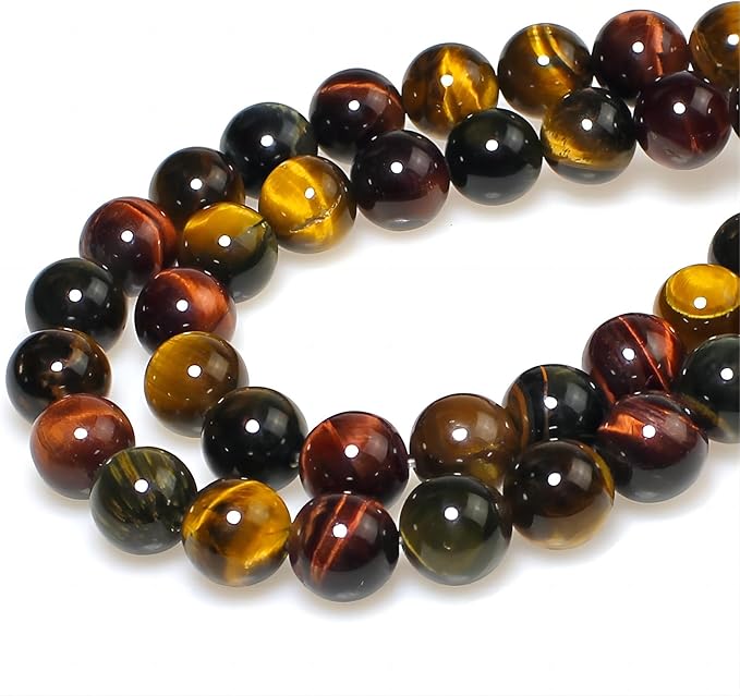 MJDCB Natural Stone Beads 6mm 60pcs Round Three Color Tiger's Eye Loose Gemstone Bead Charms for Jewelry Making Bracelet Necklace Earring Pendant