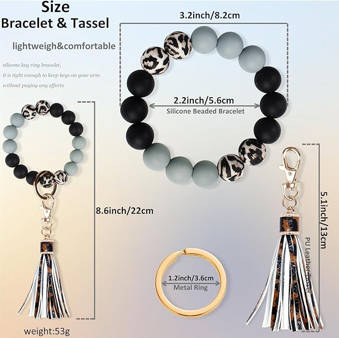 BIHRTC Key Ring Bracelet Car Keychain Holder Wristlet Silicone Women Beaded Bangle Chains