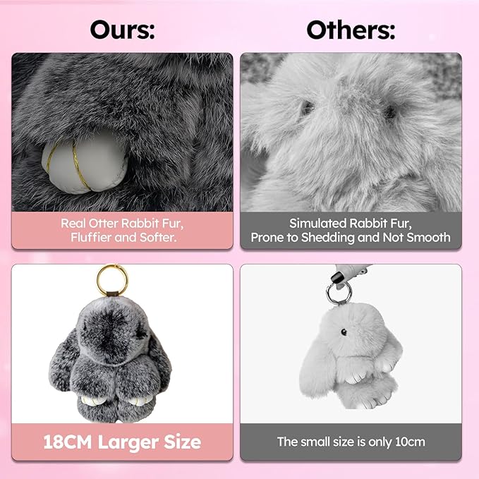 Bunny Keychain with Tin,Bunny Handmade Soft Pompom Charms,Fluffy Keychain Accessories for Womens