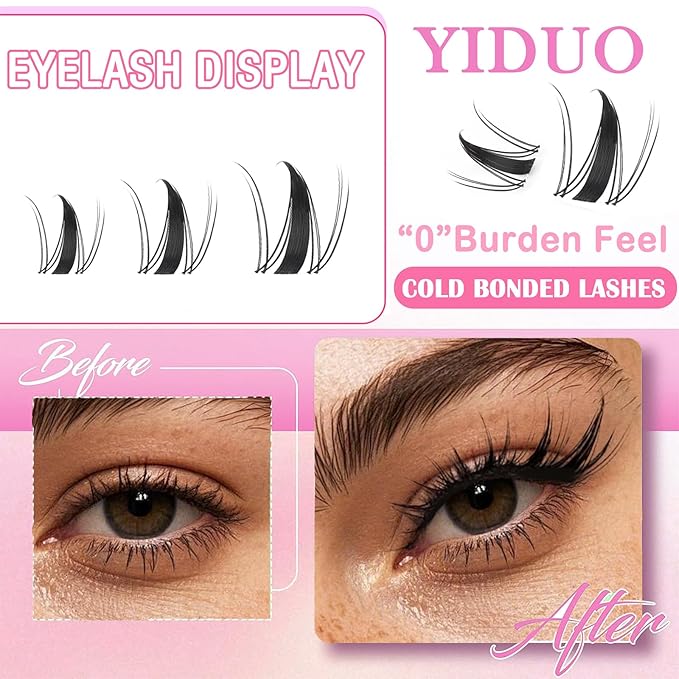 YIDUO Lashes Clusters Fairy Manga Eyelash Clusters 140pcs Wispy Natural Wet-Look Lashes Extension 8-18mm D Curl Widespan Cluster Eyelash Extensions DIY Individual Lashes with Soft Thin clear Lash Band