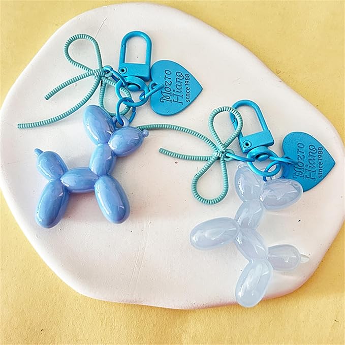 Dreuyet 2Pcs Jelly Balloon Dog Keychains Kawaii Cute Bag Purse Charms Key Chain with Bow Y2K Aesthetic Accessories