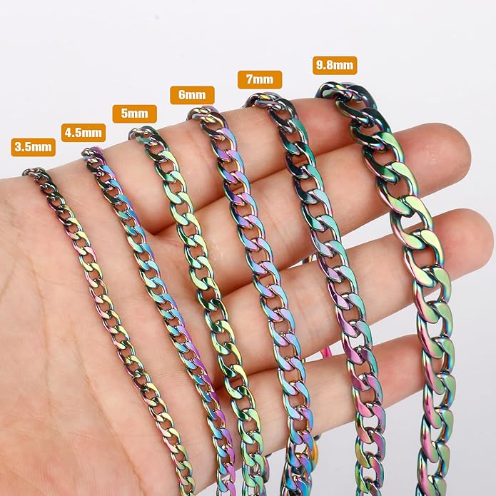 16.5 Ft Stainless Steel Curb Chains, 5mm 6mm 7mm 9mm Cuban Chain Roll Bulk for Jewelry Making