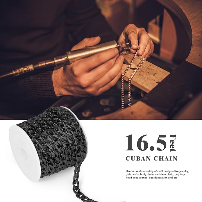 16.5 Ft Stainless Steel Curb Chains, 5mm 6mm 7mm 9mm Cuban Chain Roll Bulk for Jewelry Making