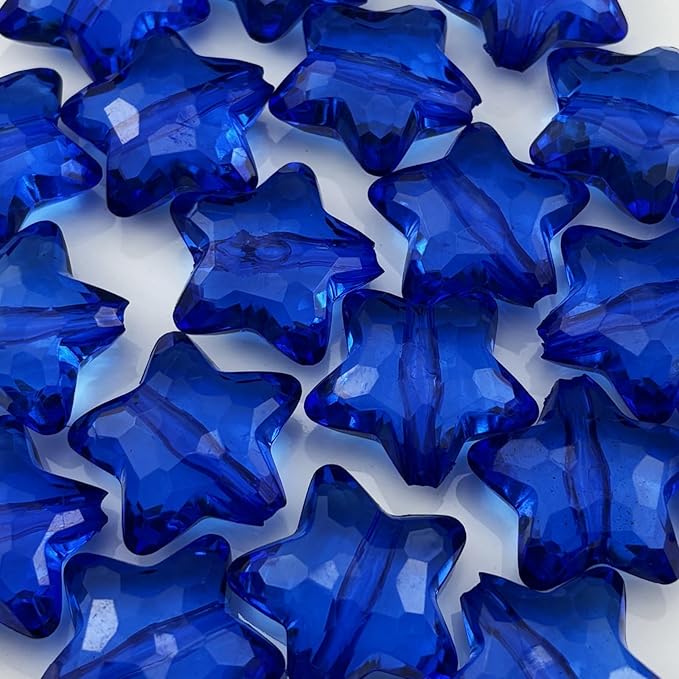 20pcs Acrylic Crystal Star Beads 28mm Star Shape Faceted Beads for Jewelry Making Bracelet Necklace Key Chains DIY Crafts(Sapphire Blue)
