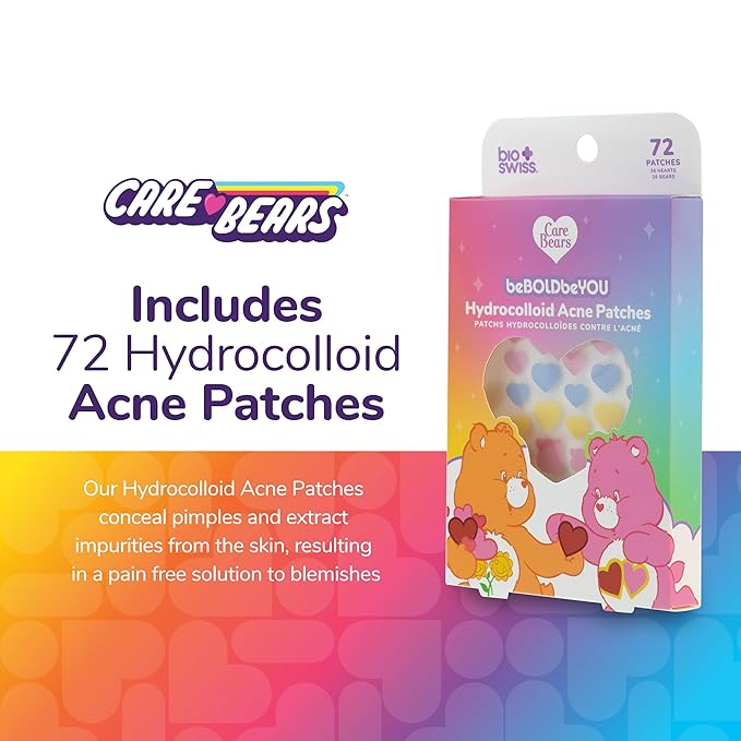 BioSwiss Care Bears Pimple Patches, Hydrocolloid Acne Patch for Zits and Blemishes, Face and Skin Stickers, 72 Count