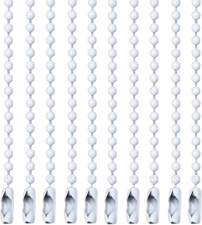 Lemonkey 10Pcs Ball Beads Chain Bulk,White Keychain Rings Metal 4 Inch Dog Tag Metal Small Chain with Connectors for Hanging Decoration