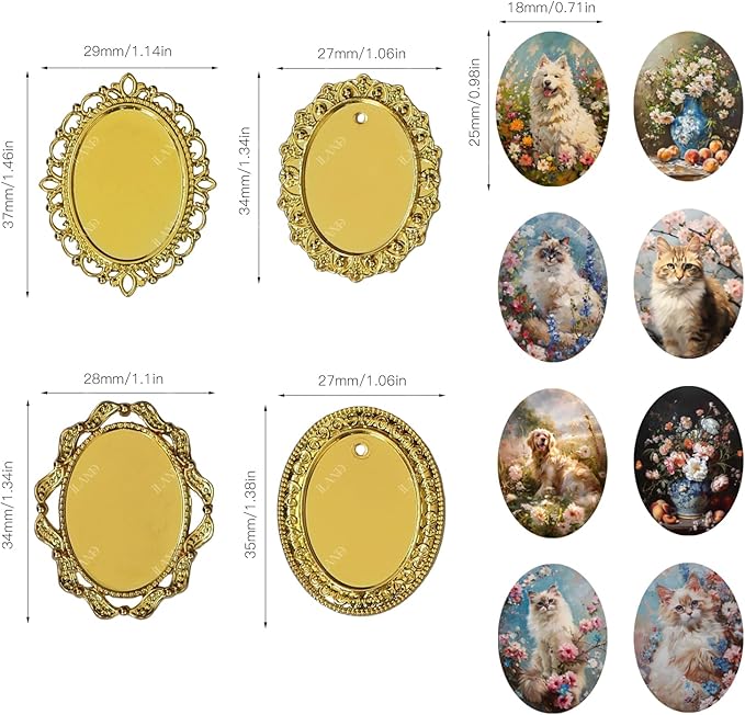 iLAND 1/12 Scale Accessories of Tiny Frames 7pcs with 14 Miniature Pictures Set for Dollhouse Miniatures Décor Also Elf Accessories Classic & Exquisite (Golden Tiny Frame Art)