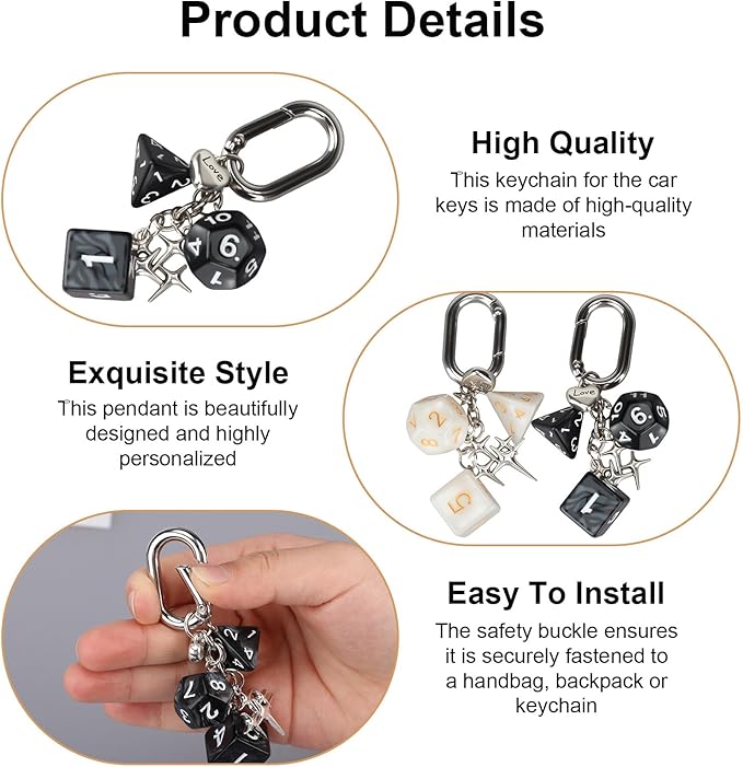 2 Pcs Dice Charm Keychain, Y2K Aesthetic Bag Accessory for Women and Men, Durable Zinc Alloy Key Chain for Purses, Backpacks, Cars, and Phone Cases, Retro Present for Friends