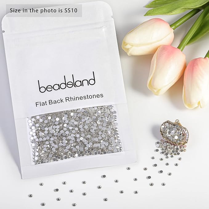 Beadsland 1440pcs Flat Back Crystal Rhinestones Round Gems for Nail Art and Craft Glue Fix, Crystal, SS10, 2.7-2.9mm