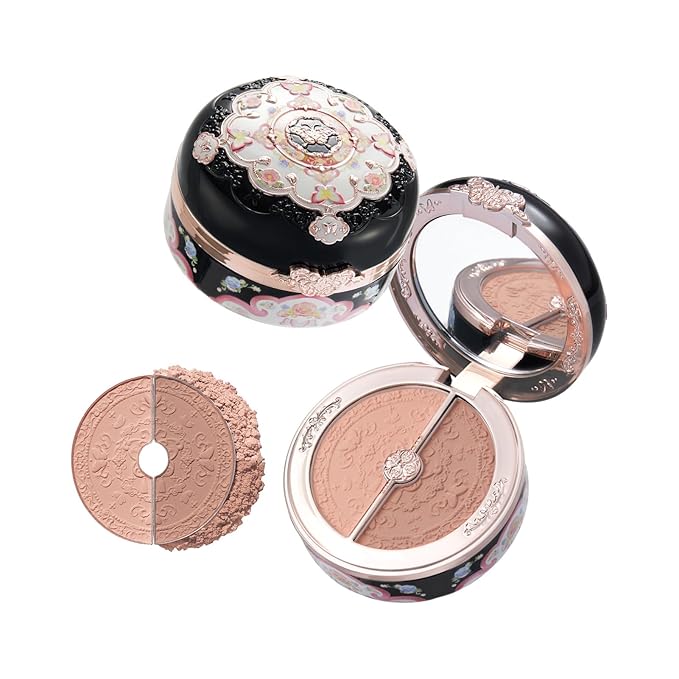 Flower Knows Butterfly Cloud Collar Rouge Box Blush & Contour Duo Powder,Brown+Nude Two Tone Matte Blush for Cheeks Bulidable & Blendable Palette for Women & Girls,0.21 Oz(05 Pearwood)