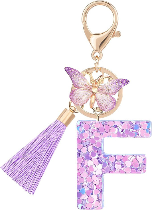 Initial letter Keychains for Women Girls Tassel Butterfly Cute Keychain for Wallet Backpack charm