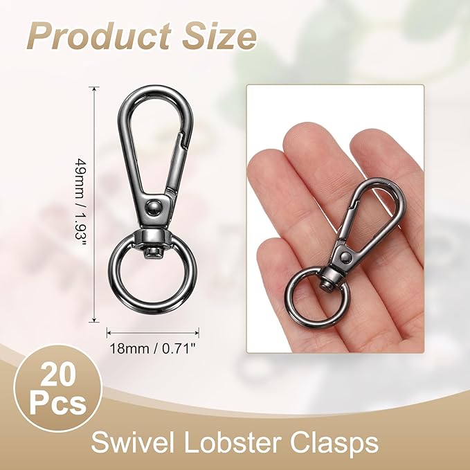 PATIKIL Swivel Lobster Claw Clasps 20pcs Push Gate Snap Hook Metal Trigger Clip Purse Hardware for Keychains Purse Handbag Makings DIY Crafts, Black