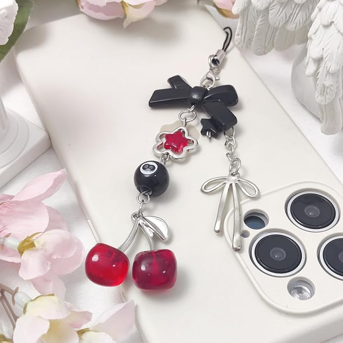 1-4PCS Cute Phone Charms Aesthetic Y2K Cell Phone Charms Strap Pink Strawberry Butterfly Star PhoneCharm Y2K Accessories for Bag Keychain Airpods Camera Pendants Decor