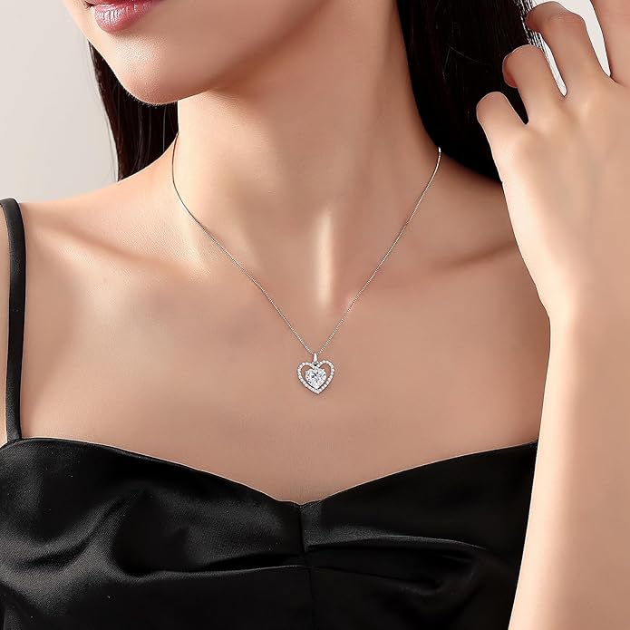 geweio 2CT Moissanite Heart Necklace for Women Wife in Gift Box,S925 Sterling Silver Jewelry for Women,Anniversary Birthday Present for Wife Her Girlfriend,18K Gold/White Gold Filled