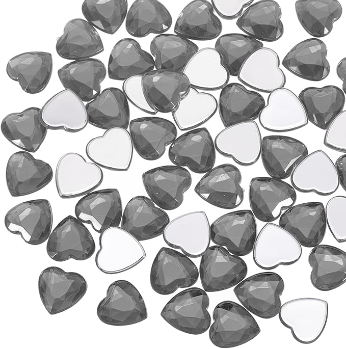 MECCANIXITY 40 Pcs Acrylic Heart Rhinestone 12mm Flat Back Plastic Gems Jewelry Stickers for Craft Bead Face Painting Costume Jewelry Making, Transparent Grey
