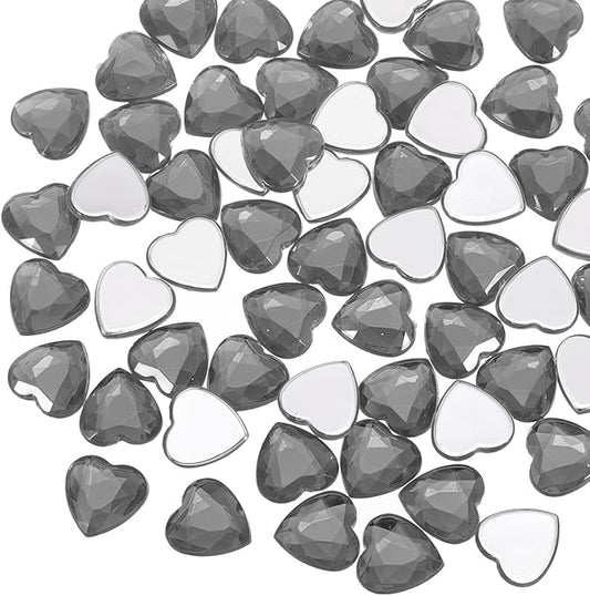 MECCANIXITY 40 Pcs Acrylic Heart Rhinestone 12mm Flat Back Plastic Gems Jewelry Stickers for Craft Bead Face Painting Costume Jewelry Making, Transparent Grey