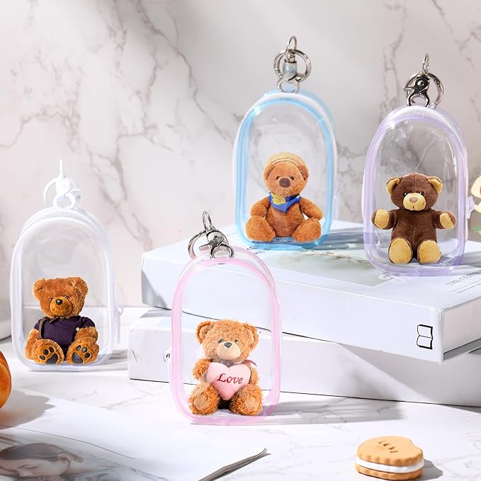Harloon 6 Pcs Clear Figure Display Bags with Keychain for Doll 3.94 x 2.56 Inch Small Zipper Clear Pouch Keychain Display Case Portable Hanging Blind Bags Doll Storage Box Gift for Friend(Door Shape)