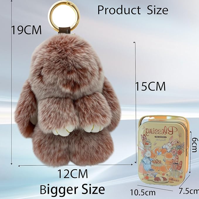 Bunny Keychain with Tin,Bunny Handmade Soft Pompom Charms,Fluffy Keychain Accessories for Womens