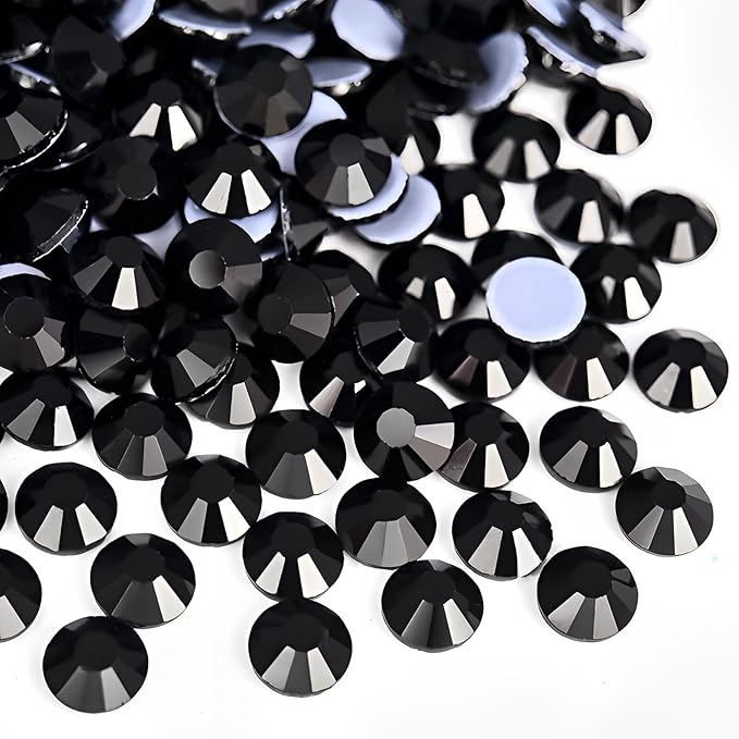 Jollin Hot Fix Crystal Flatback Rhinestones Glass Diamantes Gems 3.2mm(12ss 1440pcs, Jet)
