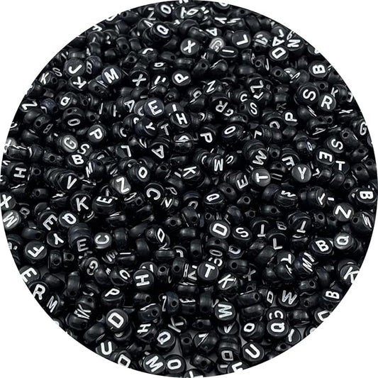 1000pcs Round Letter Beads 4x7mm Acrylic Alphabet Beads Spacer Beads for Jewelry Making Bracelets Necklace Earring Key Chains DIY Craft(L-White Letter Black Bead)