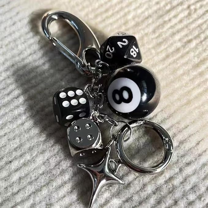 8 Ball Keychain Y2K Star Dice Billiards Keychin Lucky 8 ball Keychain Bag backpack Purse Charm (8 ball)