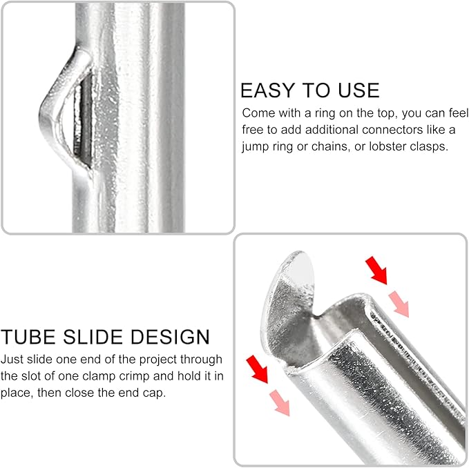 uxcell 100Pcs Slide on End Clasps, 16mm Tube Ball Bead Slider Crimp Ends for Multi-Strand DIY Craft Making, Silver White