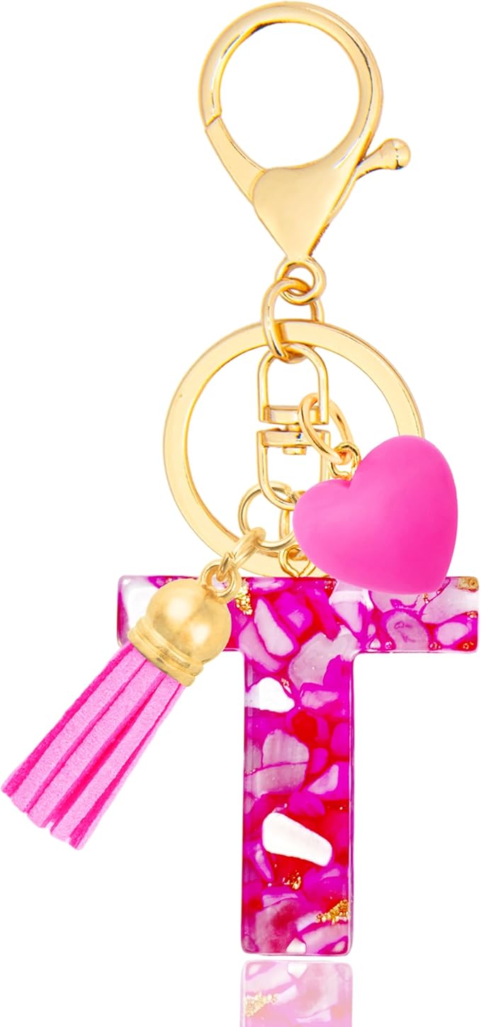 Initial Keychains for Women with Cute Heart Resin - Alphabet Letter Keychain for Bag, Backpacks, Purse or Car key
