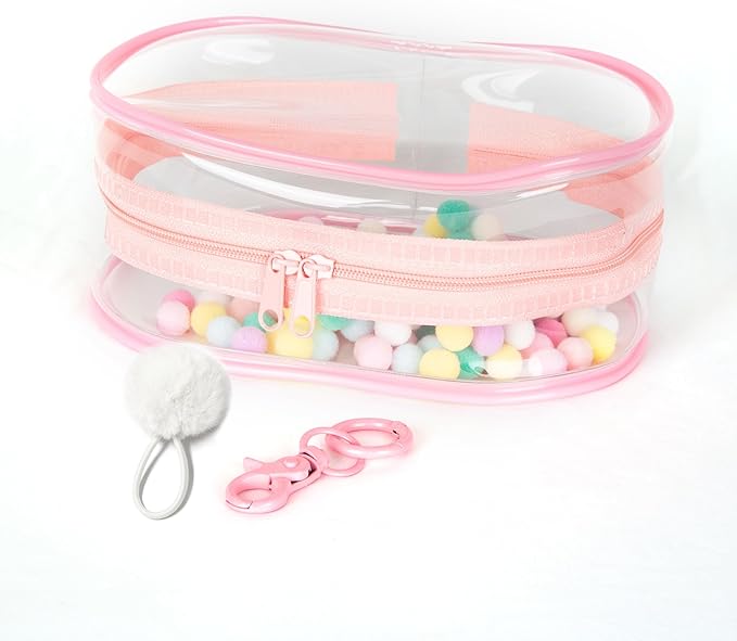 CHICHO Clear Figure Display Bag with White Hairball Keychain, Portable Doll Storage Bag Hanging Blind Box Organizer Zipper Closure