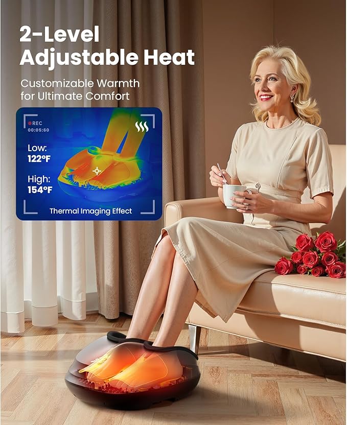 BOB AND BRAD Foot Massager with Heat and Remote,FSA Eligible HSA Eligible, Shiatsu Deep Kneading Electric Feet Massager Machine for Plantar Fasciitis, Men Size 12