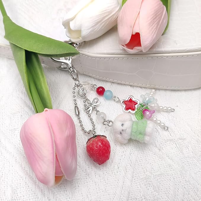 Cute Pink Keychain,Fuzzy Cat Keychain Aesthetic Y2K KeychainStylish KeychainsAccessories