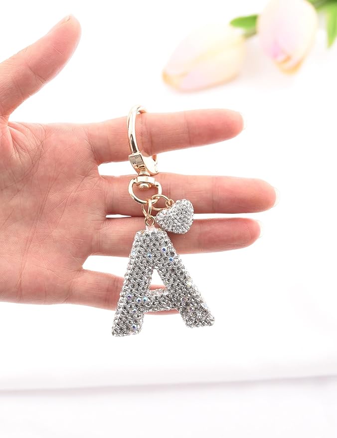 Initial Keychain for Women Girls,Bling Letter Key chain Initial with Heart,Pink Keychain Charms for Backpack Handbag