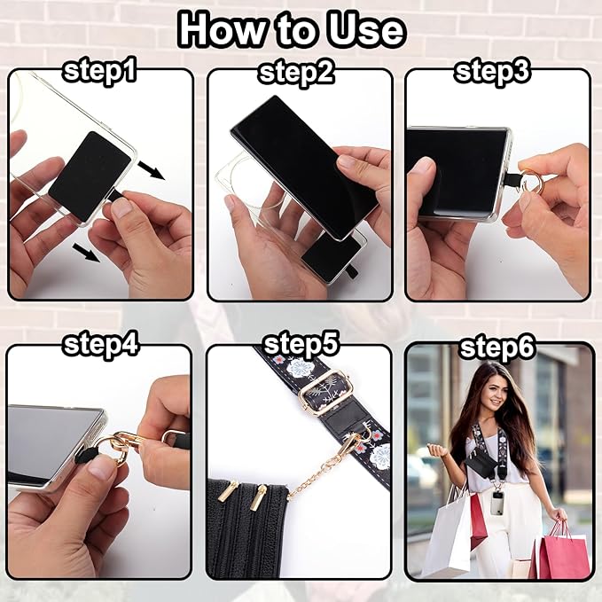 XANGNIER Clip and Go Strap for Phone with Wallet Crossbody, Phone Strap with Zippered Wallet, Adjustable Anti Theft Cellphone Lanyard for Women, Cellphone Chain Accessories,Multicolor 3
