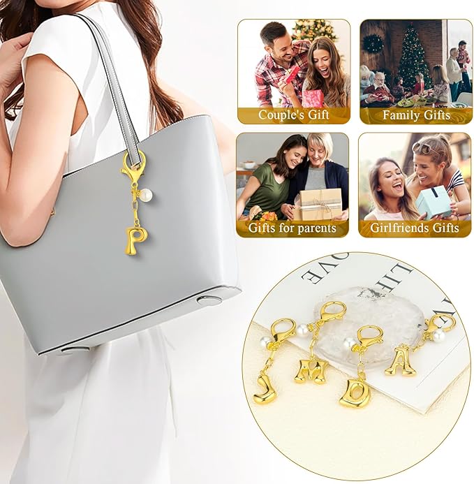VICKHU Gold Plated Bubble Initial Letter Cute Keychain for Women Car Key Purse Decorative Keyring Handbag Charms Fashion