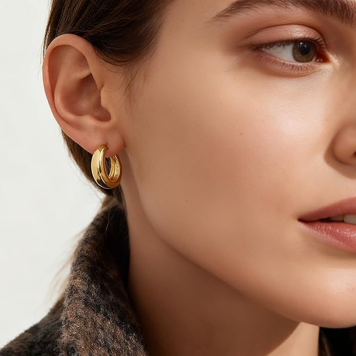 Gold Earrings for Women Trendy, Chunky Gold Huggie Stud Hoop Hypoallergenic Earrings, Jewelry Gifts for Best Friend