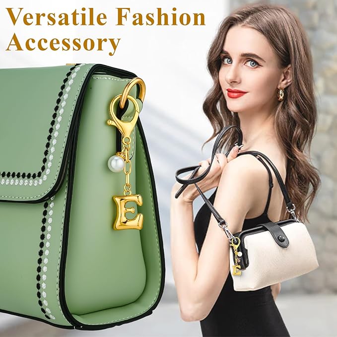 VICKHU Gold Plated Bubble Initial Letter Cute Keychain for Women Car Key Purse Decorative Keyring Handbag Charms Fashion