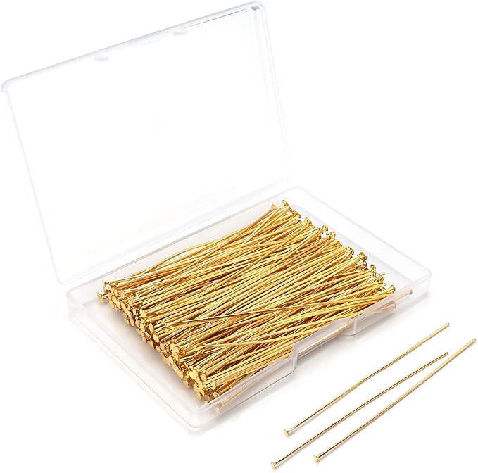 200 Pcs 70mm/2.76 Inch 21 Gauge Head Pins for Jewelry Making Straight Eye Ball Pin for DIY Christmas Styles Craft Earring Bracelet Necklace Pendant Making (Head Pins,Gold Color)
