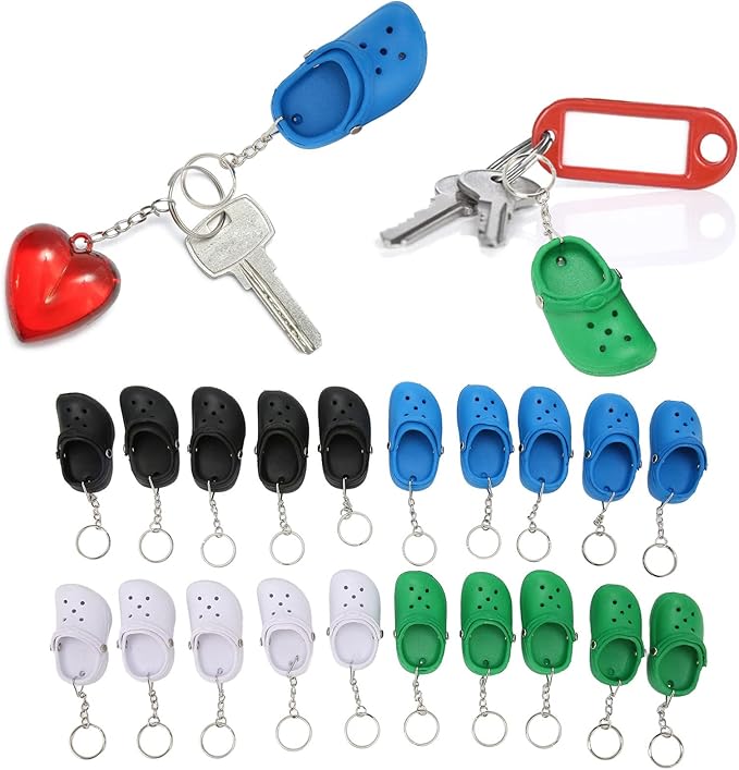 Pssopp 20Pcs Slipper Keychain, Premium Silicone Material Mini Shoe Keyring Key Chain Charms Bright Colors with Simulation Design for Bags Boys Girls and Ideal Most Occasions