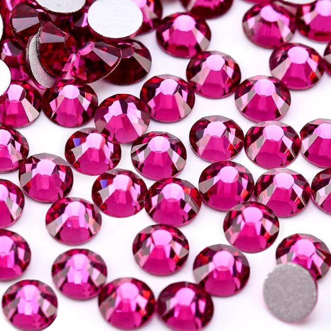 Glue Fix Crystal Flatback Rhinestones Glass Diamantes Gems for Crafting Nail Art Crafts Decorations Clothes Shoes 2.8mm (ss10 2880pcs, Fuchsia)