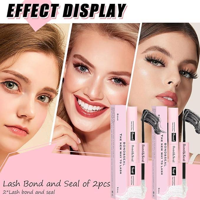 Lash Bond and Seal Kit 2Pcs DIY Lash Extension Waterproof Lashe Cluster Glue 72h Hold Portable Individual Lash Glue for Eyelash Extensions Beginners Black Bond&Clear Seal(5ml+5ml）