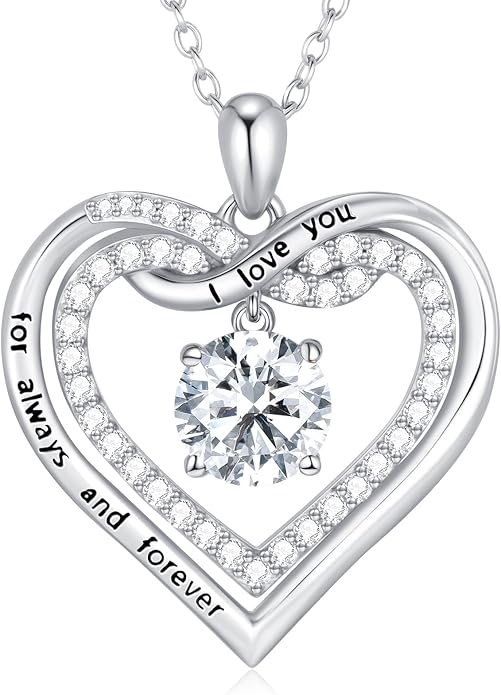 G&GEMSJEW Infinity Heart Birthstone Necklaces for Women, 925 Sterling Silver Jewelry, Pendant Heart Necklaces Birthday Anniversary Christmas Gift for Women Wife Mom Girlfriend Lady