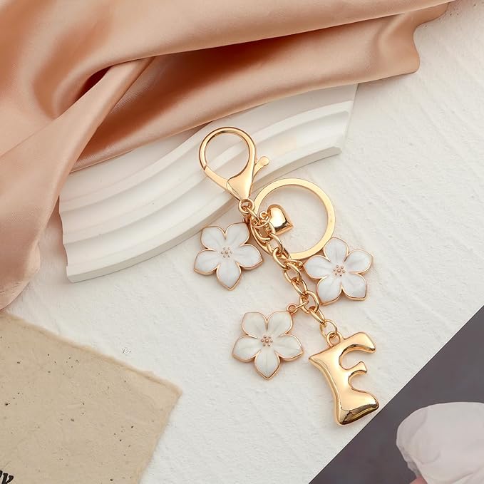Snycler Bubble Initial Keychain Graceful Flower for bags car remote–A-Z Letter Charms for Women