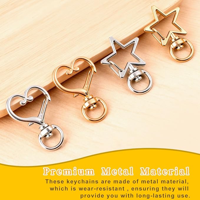 20pcs Heart Star Swivel Clasp Hooks, Heavy Duty Swivel Keychain Jewelry Clasp, Zinc Alloy Spring Snap Clip Lobster Claw Hanging Buckle for Key Bag DIY Crafts- Gold & Silver