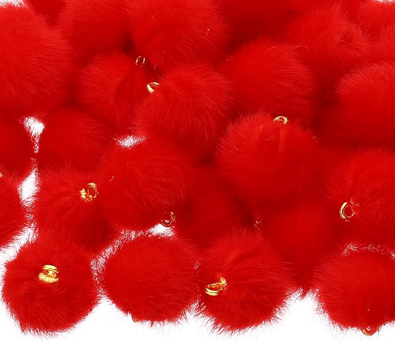 PATIKIL 50pcs Pom Poms Charm, Pompoms Charm Craft Pom Poms Pendants Balls Small Fluffy Tassel Bulk for Crafts Jewelry Making