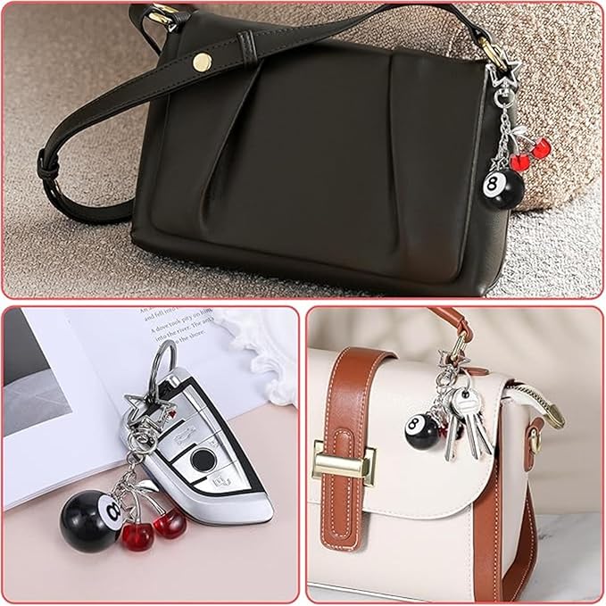 Lucky Dice Cherry Magic 8 Ball Keychain Billiard Ball Star Cherry Bags Charms Cute Y2k Keychain for Women Men