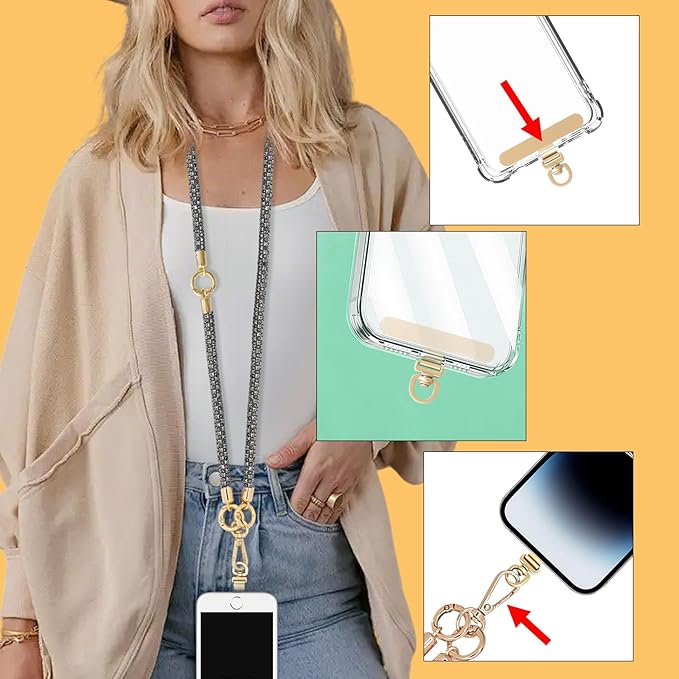 Crystal Phone Strap Crossbody and Wrist Lanyard, Anti Theft Layered & Wrist Strap Cell Phone Neck for Women