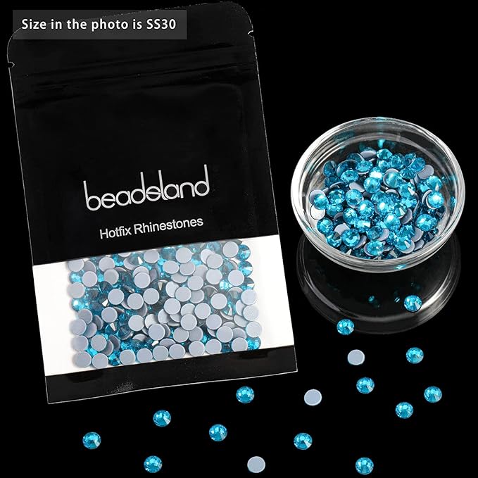 Beadsland Hotfix Rhinestones, 2880pcs Flatback Crystal Rhinestones for Crafts Clothes DIY Decorations, Indicolite, SS6, 1.9-2.1mm