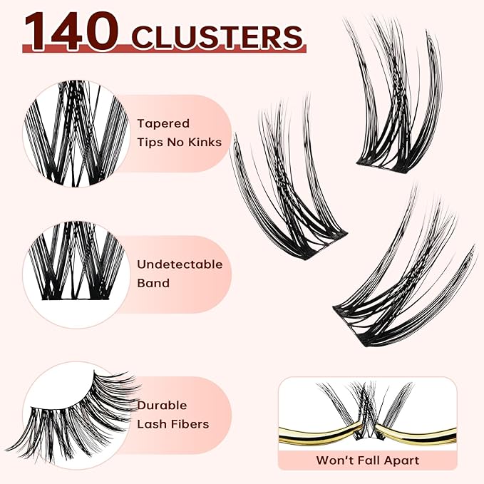 JOLIETIFY Lash Extension Kit, Medium Dense, DIY Faux Mink Cluster Lashes 8-16mm, Waterproof Bond & Seal, Reusable Individual Lashes, Eyelash Tweezers & Remover, Easy to Apply for Beginners